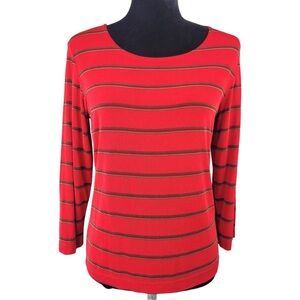 Chico’s Travelers Woman’s red with black stripes blouse top size 0 Small
